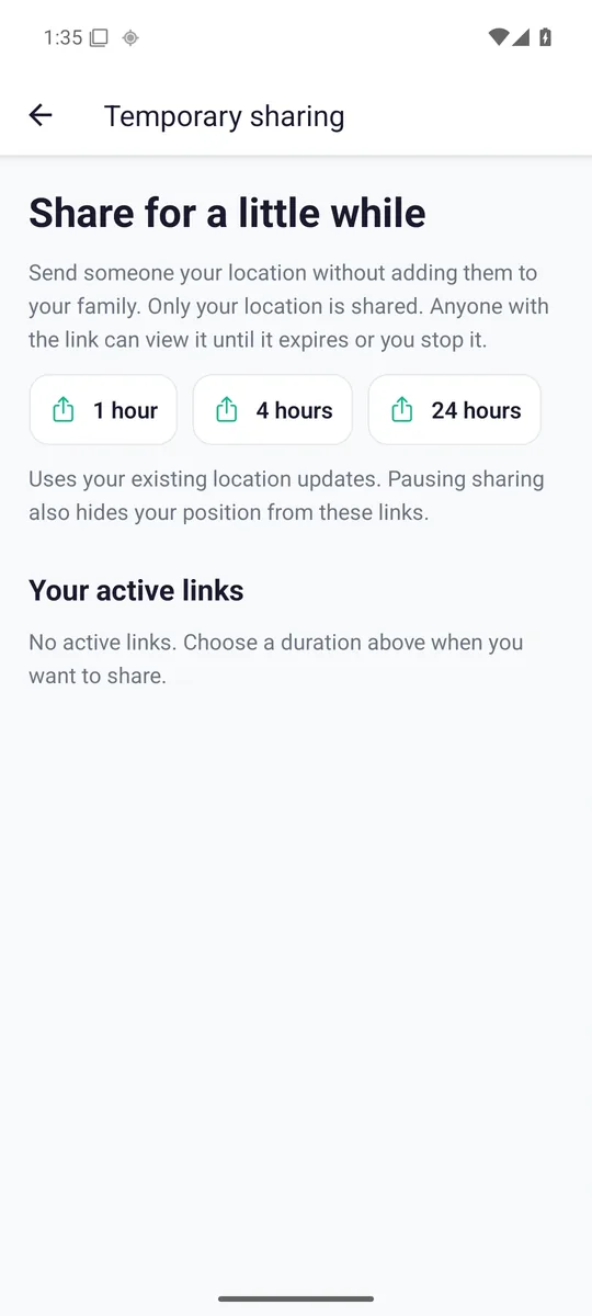 Actual Zamily Android Temporary sharing controls